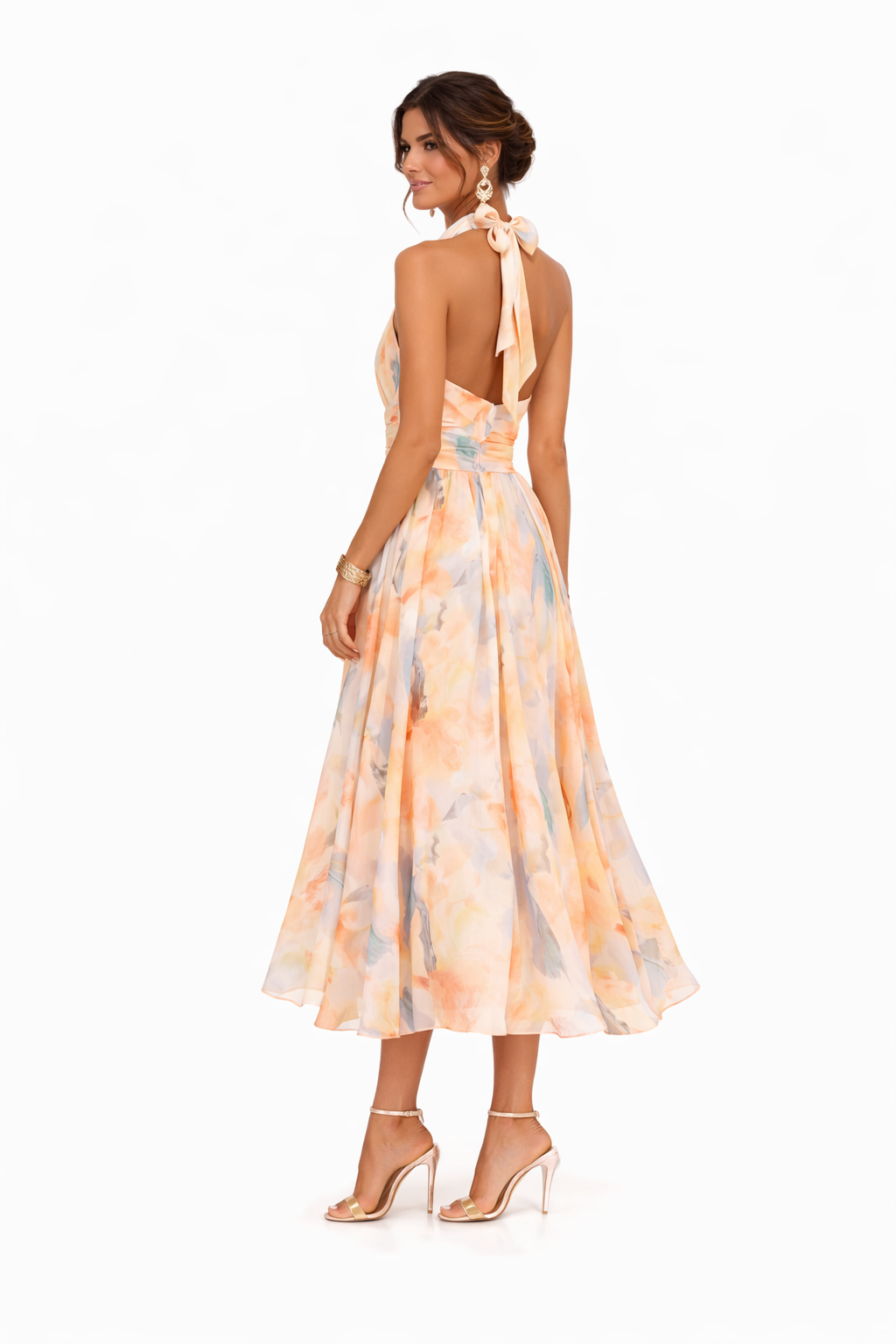 Sara Labins | Vestido de Cuello Halter con Estampado de Acuarela