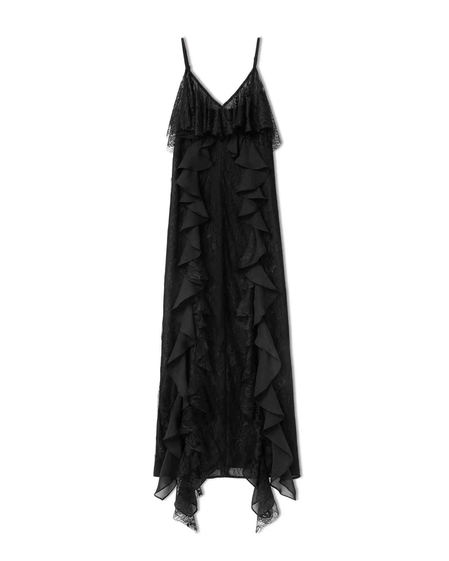 Vestido Maxi con Tirantes y Volantes