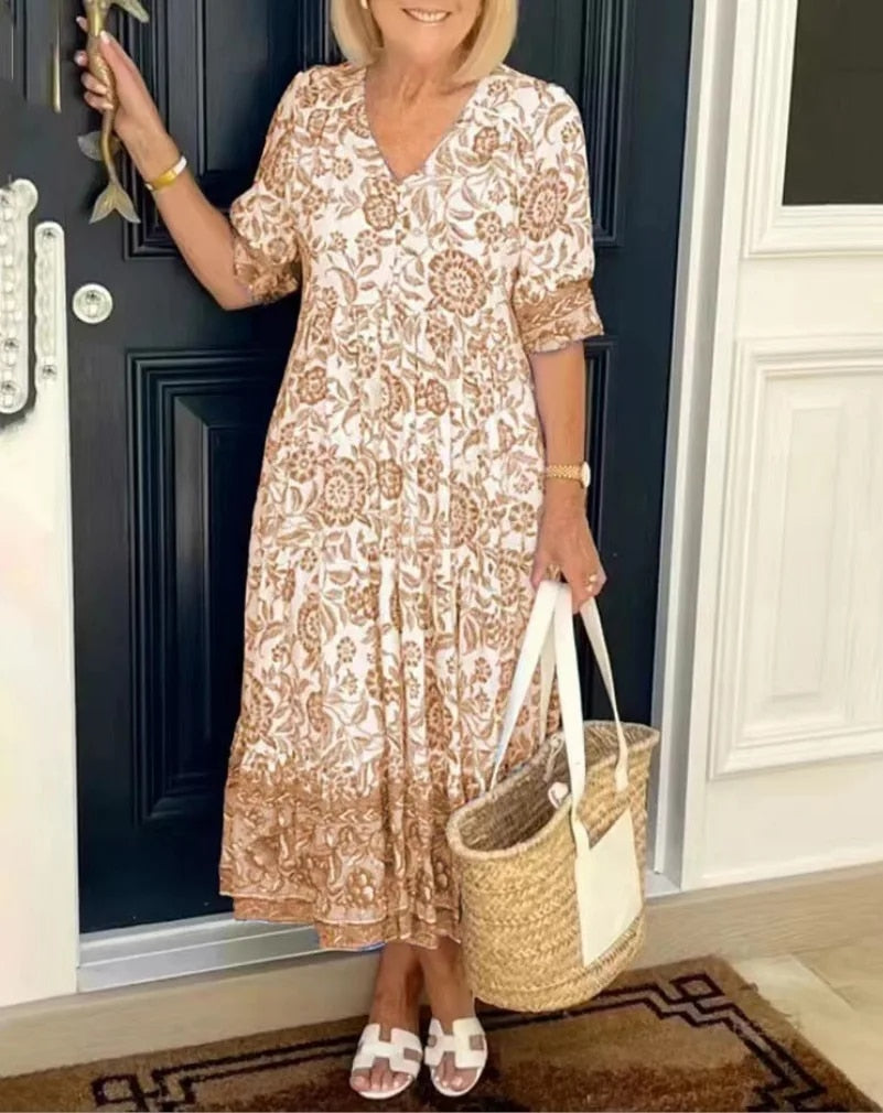 Sara Labins - Vestido Floral Elegante con Escote en V