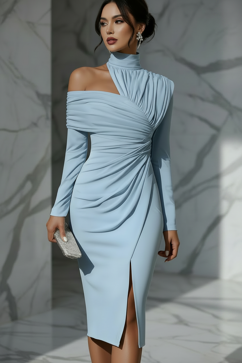 CELIA – Vestido Elegante Asimétrico Con Cuello Halter
