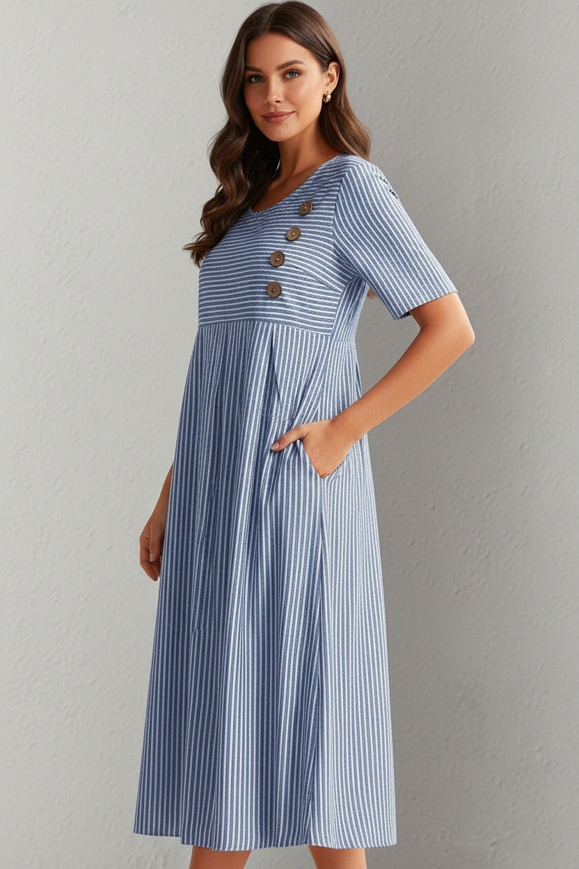 Ashley™ | Vestido midi a rayas