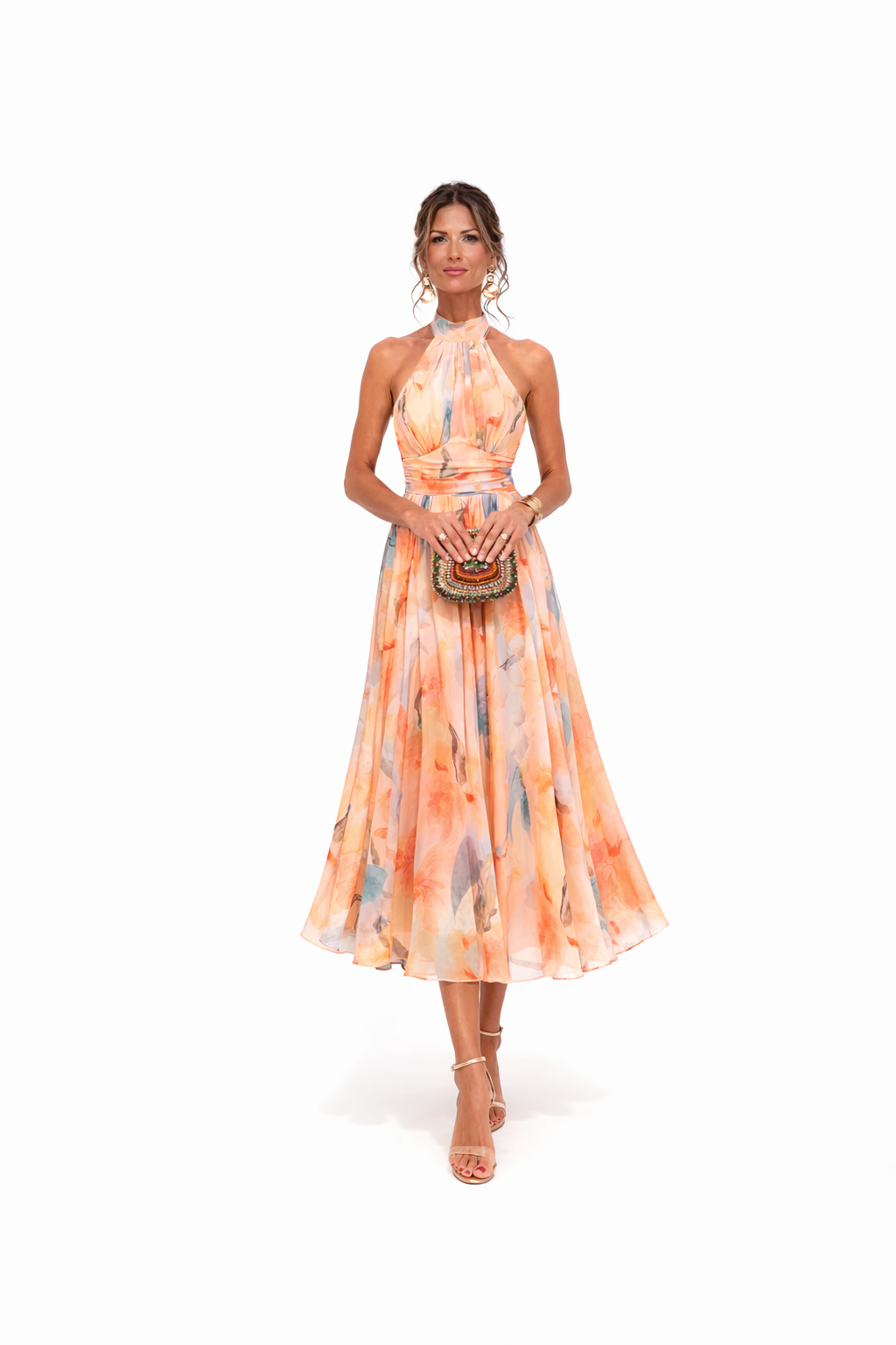 Sara Labins | Vestido de Cuello Halter con Estampado de Acuarela