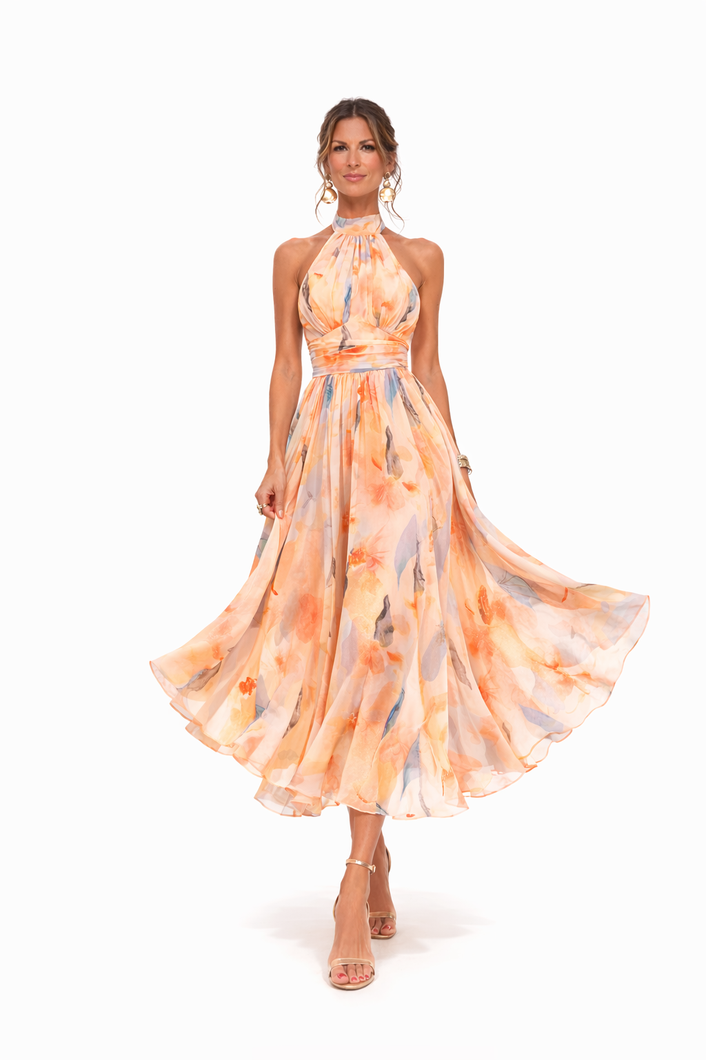 Sara Labins | Vestido de Cuello Halter con Estampado de Acuarela