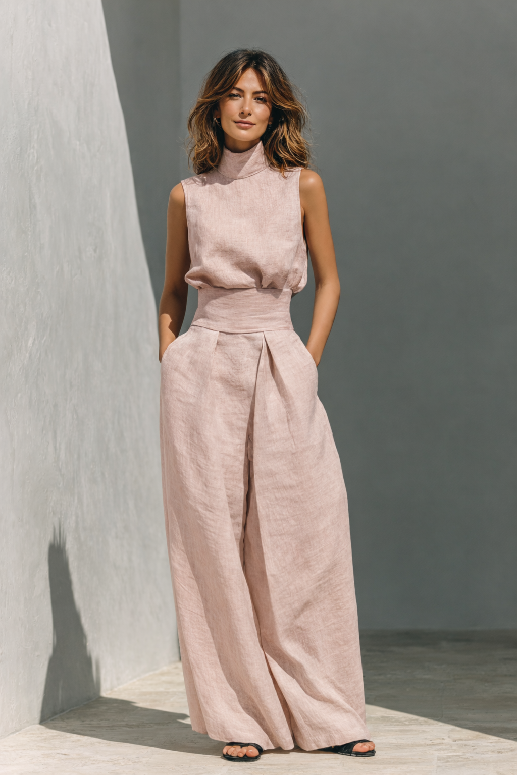 Julia™ | Conjunto de camiseta de tirantes y pantalones anchos de algodón y lino minimalista para mujer