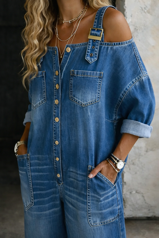 Sohpia | Mono Denim con Hombros Descubiertos
