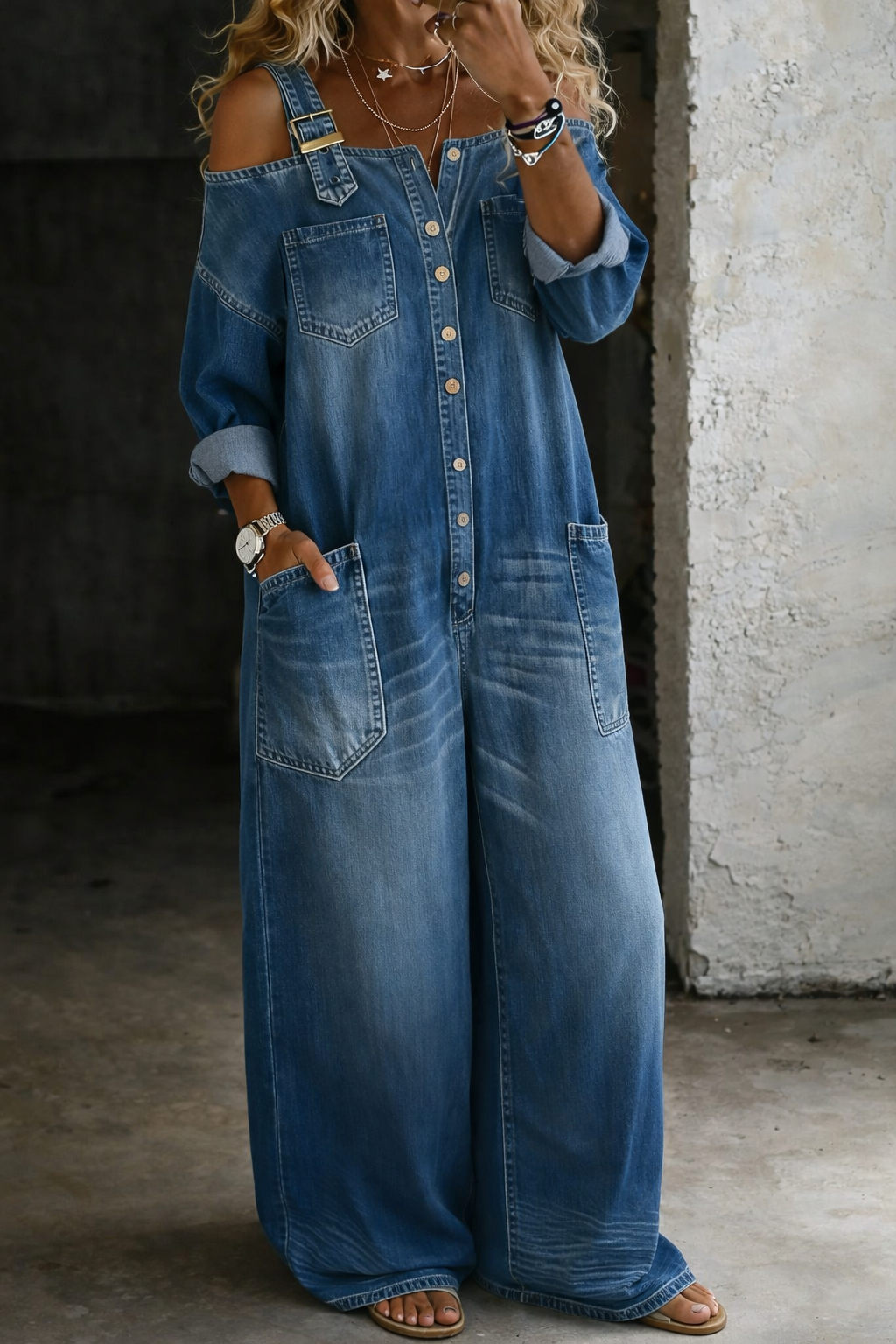 Sohpia | Mono Denim con Hombros Descubiertos