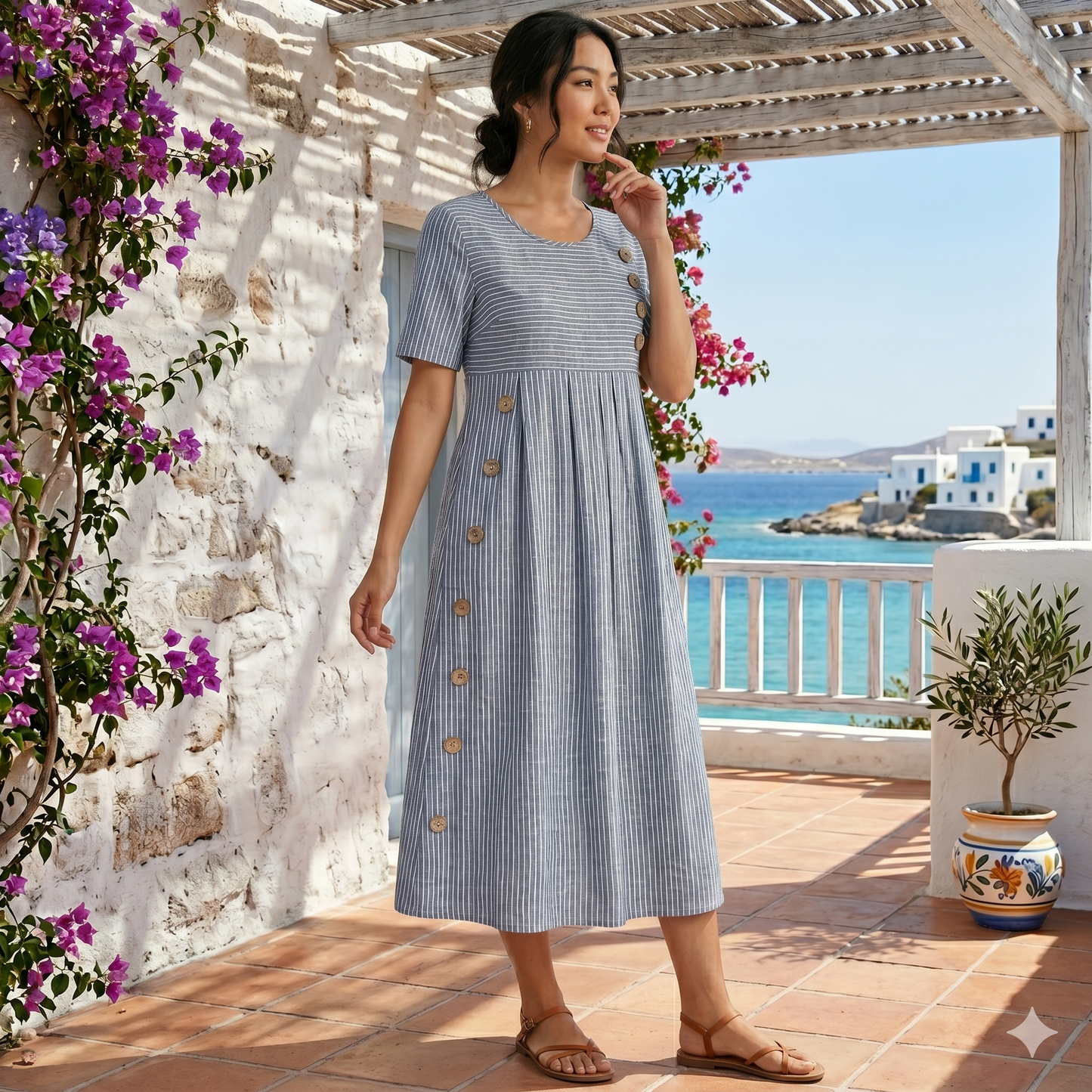 Ashley™ | Vestido midi a rayas