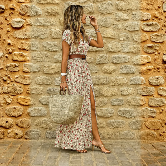 AURORA – Vestido Largo Bohemio Fluido con Cinturón