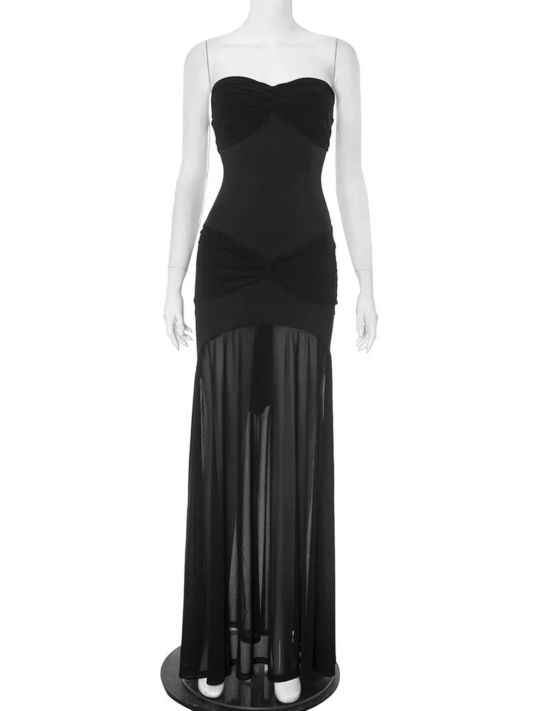 Vestido Maxi Fruncido sin Tirantes