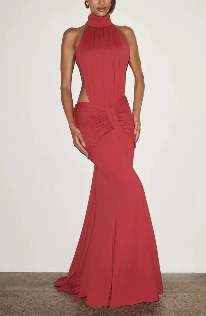 Vestido Maxi de Cuello Alto con Espalda Descubierta