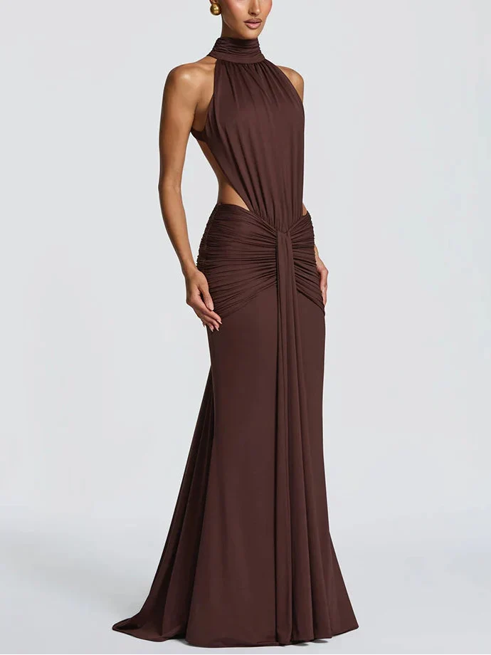 Vestido Maxi de Cuello Alto con Espalda Descubierta