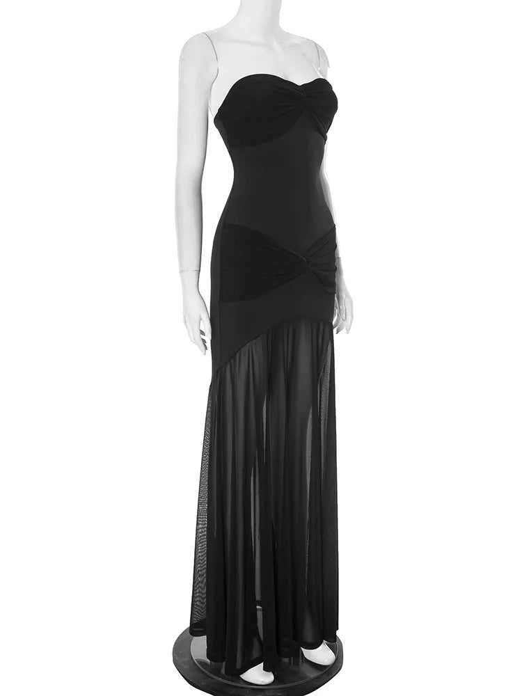 Vestido Maxi Fruncido sin Tirantes