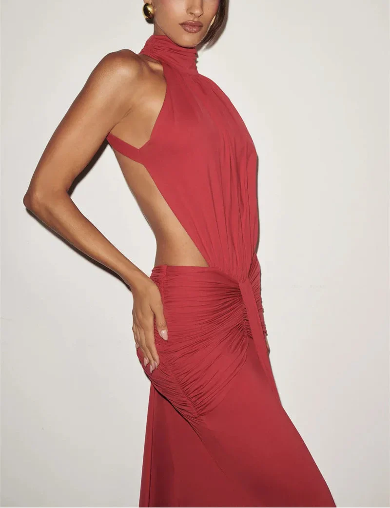 Vestido Maxi de Cuello Alto con Espalda Descubierta