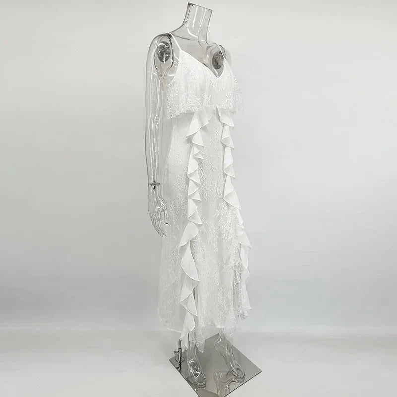 Vestido Maxi con Tirantes y Volantes
