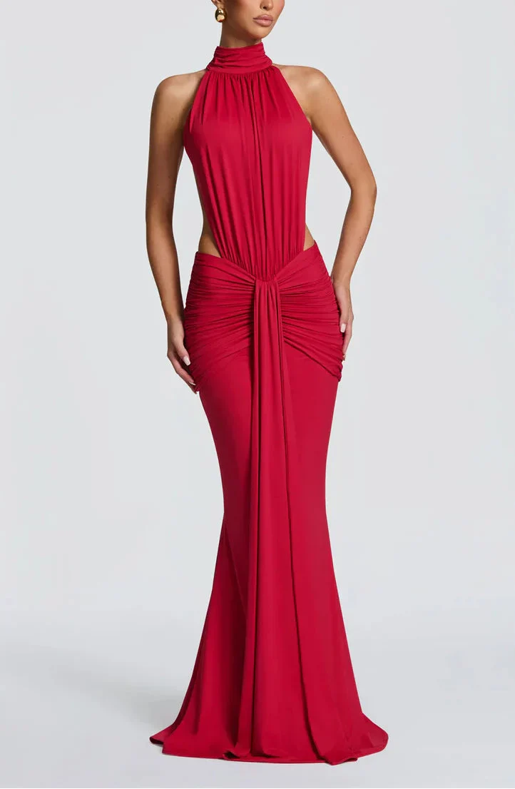 Vestido Maxi de Cuello Alto con Espalda Descubierta