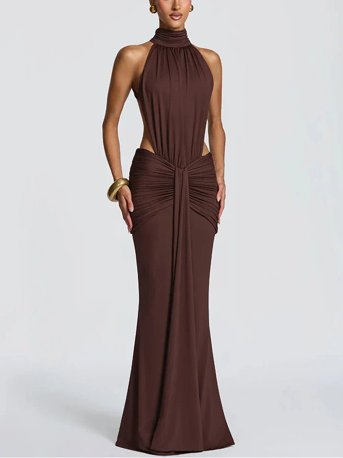 Vestido Maxi de Cuello Alto con Espalda Descubierta