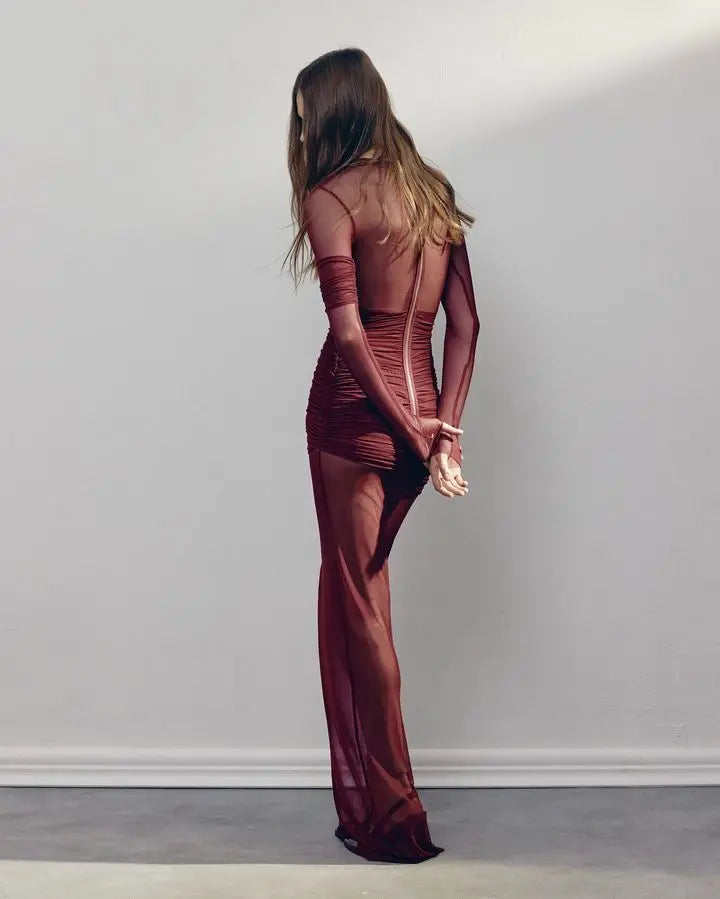 Vestido de Fiesta de Malla Transparente Elegante