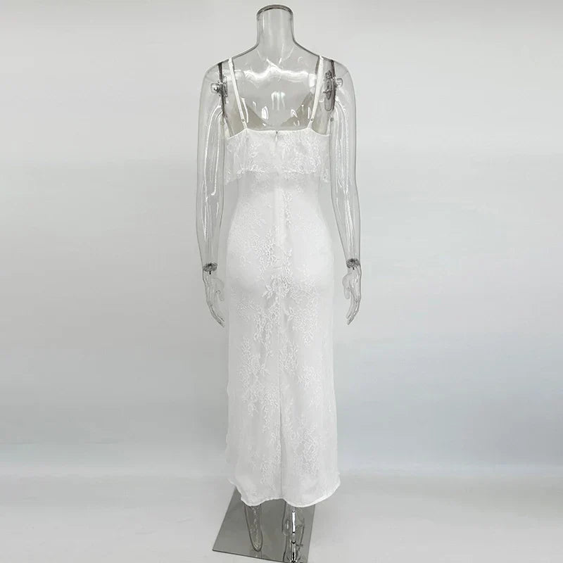 Vestido Maxi con Tirantes y Volantes