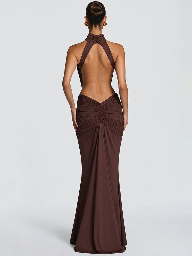 Vestido Maxi de Cuello Alto con Espalda Descubierta