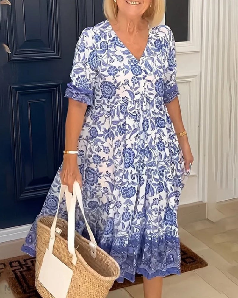 Sara Labins - Vestido Floral Elegante con Escote en V