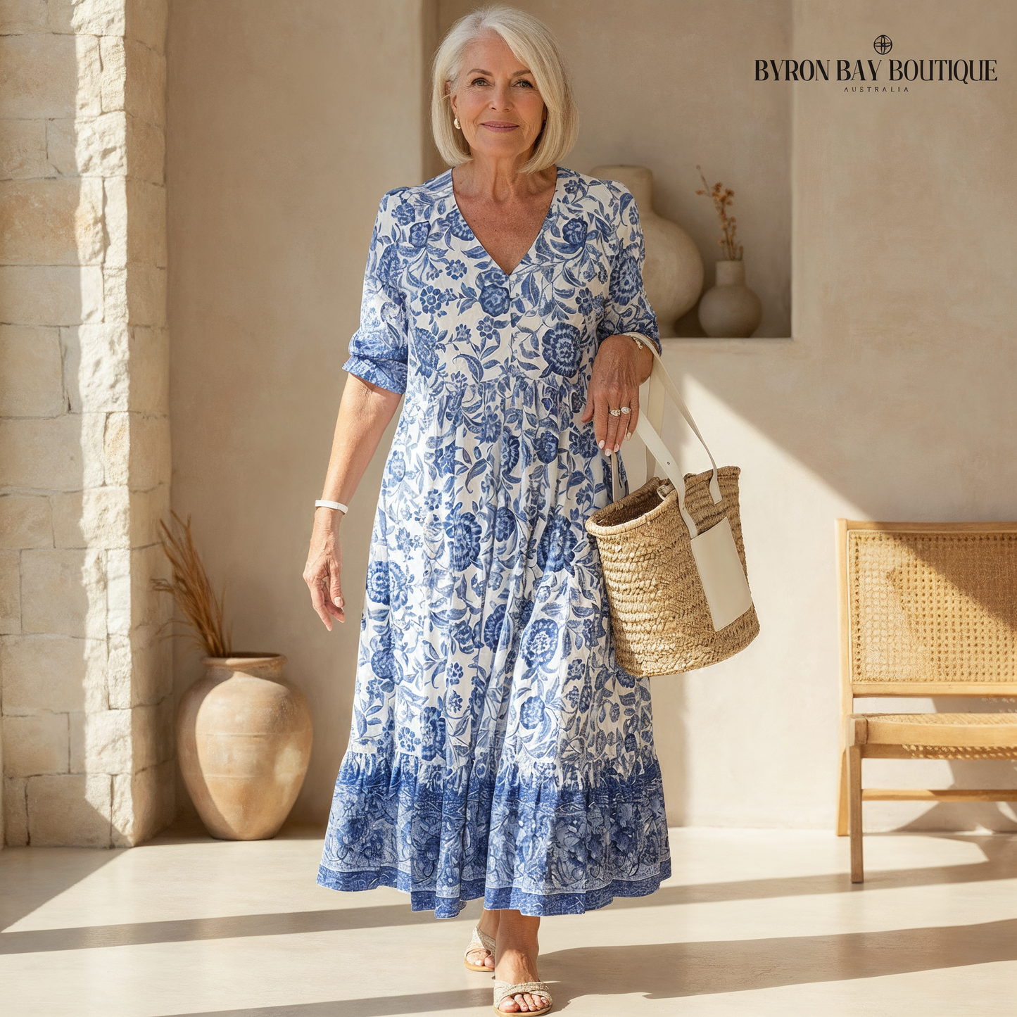 Sara Labins - Vestido Floral Elegante con Escote en V