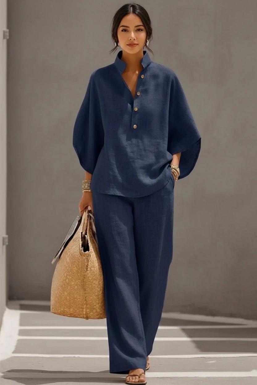 Maribel™ | Conjunto de lino con mangas murciélago y pantalón ancho